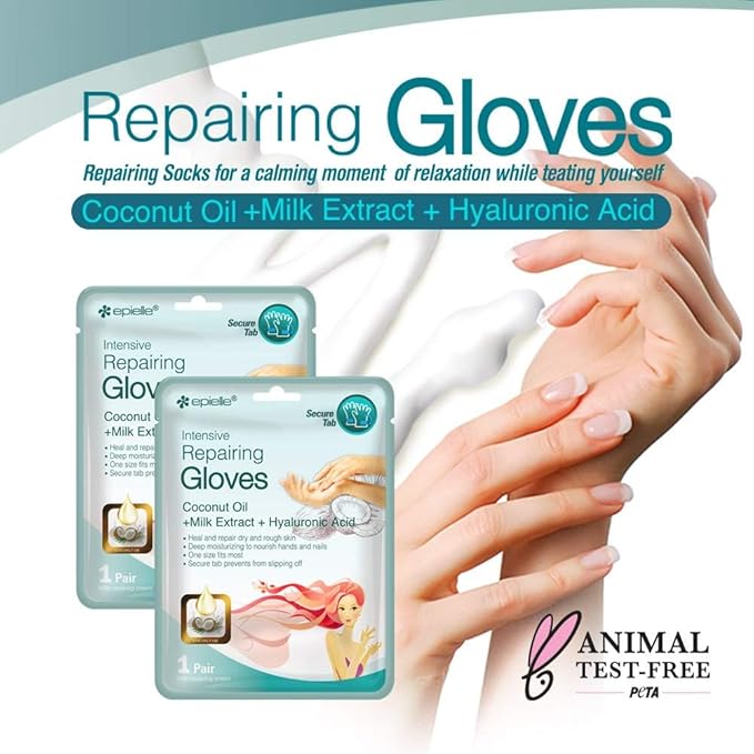 Epielle Intensive Repairing Hand Mask 6 Pairs, Renew and Soften with Coconut Oil & Milk Extract, Deep Moisturizing Gloves for Dry, Cracked Hands, Self Care Gifts for Women, Spa Kit, Stocking Stuffers