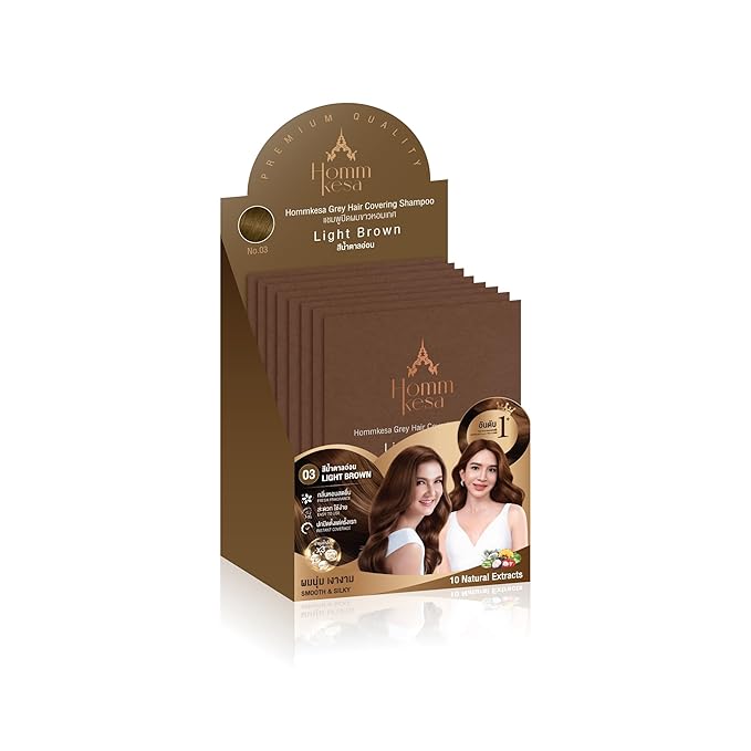 Grey Hair Covering Shampoo (6 Packet) – Premium 3-in-1 Hair Dye Shampoo For Grey Hair (Light Brown)