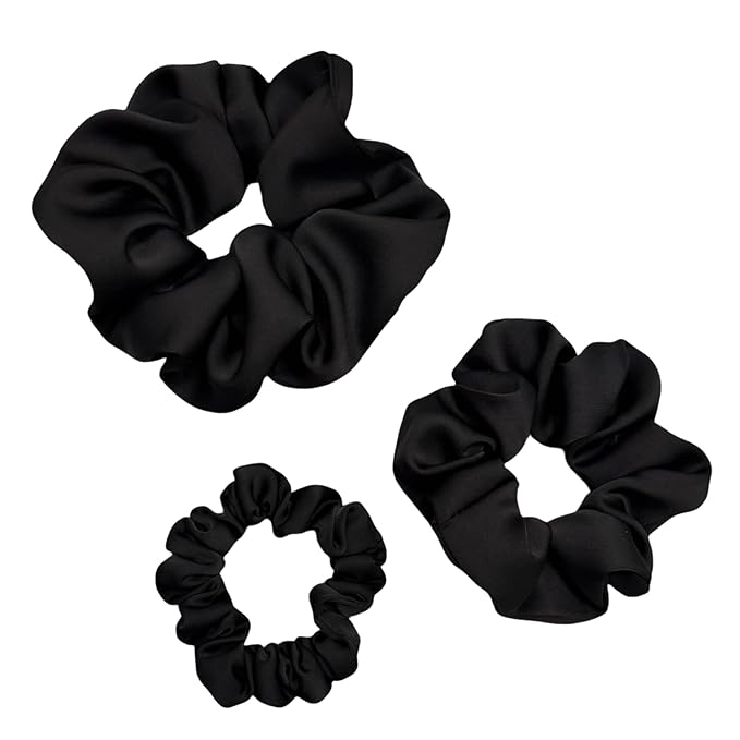 3 Pieces Satin Scrunchies Set for Hair No Crease Elastic Hair Ties for Women and Girls (Black)