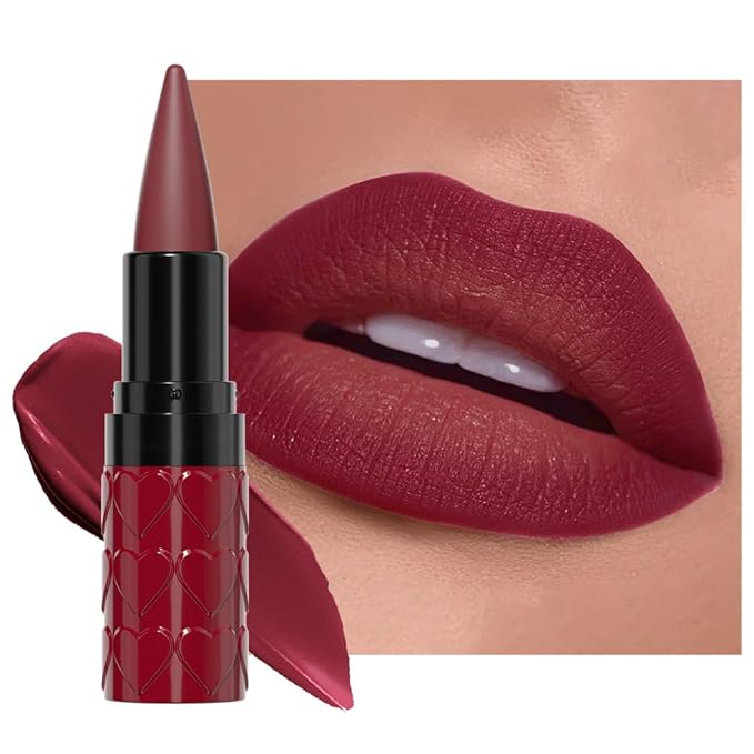 Plum Red Gradient Matte Lipstick Crayon Lip Liner pencil,Crayon Form and Cone Tip 2-in-1 Lip Liner and Lipstick Lip Combo Set Achieve Flawless Contour Gradual Ombre Effect lip Pencil for Old Women