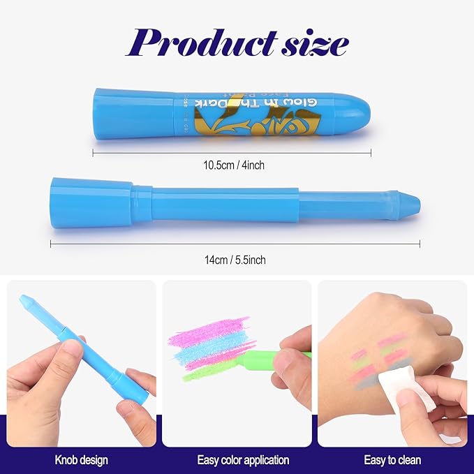 glow in the dark body face paint, 12pcs neon accessories for glow party supplies, UV Crayon Kit neon party decorations for Birthday Party Halloween Masquerade Makeup for Kids Adult