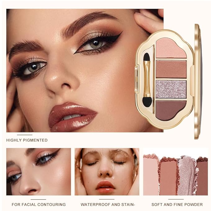 Nude Eyeshadow Palette 4 Colors, Warm Pumpkin Brown Matte & Shimmer Neutral Eye Shadow Quad, Highly Pigmented Long-Lasting Blendable Formula, No-Fallout Daily Makeup Palette for Work, 1#