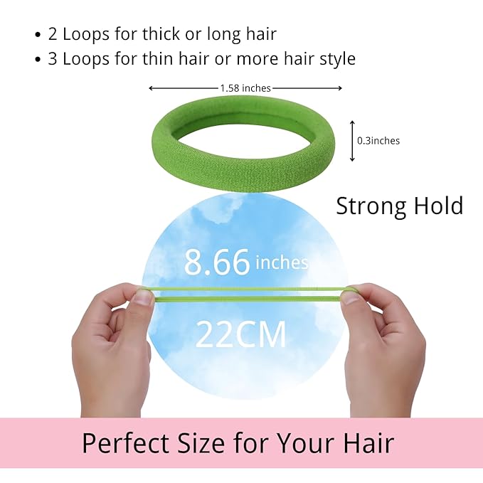 LuSeren 120 Pcs Green Hair Ties for Women, No Damage Soft Seamless Nylon Hair Elastics for Thick Hair, Ponytail Holders,6 Gradient Green Hair Accessories
