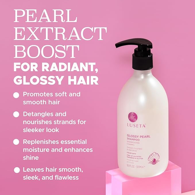 Luseta Glossy Pearl Shampoo for Smoothing and Nourishing Frizzy, Moisturizing Shampoo with Pearl Extract, Awakening shine for Dull hair 16.9 fl.oz.