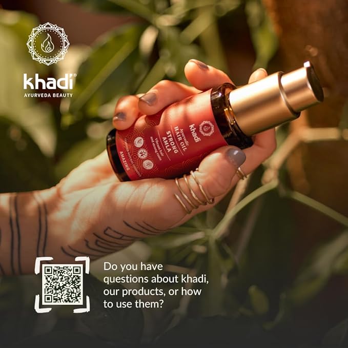khadi STRONG AMLA hair oil, 100% natural, herbal, vegan, promotes growth, prevents hair loss & gray hair, strengthens roots, silicone-free, Ayurvedic hair care, organic beauty 1.69oz