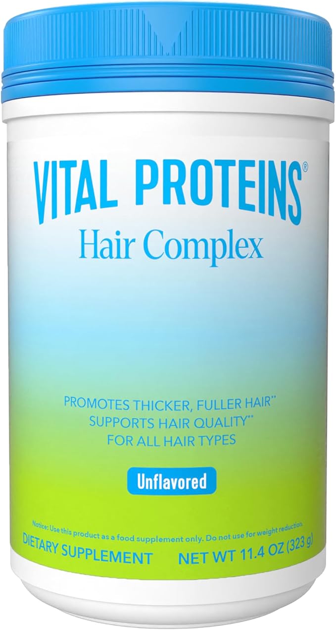 Vital Proteins Collagen Peptides + Biotin 10000mcg Hair Complex, Hair Growth Supplement - Clinically Studied Lustriva to Promote Thicker Fuller Hair, 20g Unflavored Collagen for Women 11.4oz Powder