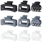 3 Style Claw Hair Clips Set for Women - 9 pcs Medium Rectangle Clips for Thick Hair, Square Clips for Thin Hair - Grey