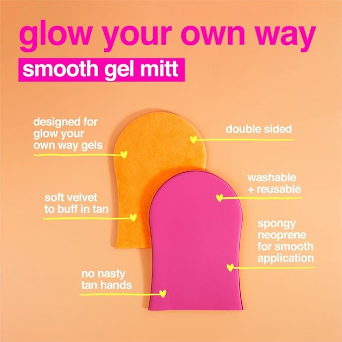 b.tan Face & Body Self Tanning Mitt | Glow Your Own Way Smooth Gel Glove - Sunless Tan Applicator, Streak-Free, Even Application, Double Sided, Reusable, Great for Cream, Lotion, Suncreen