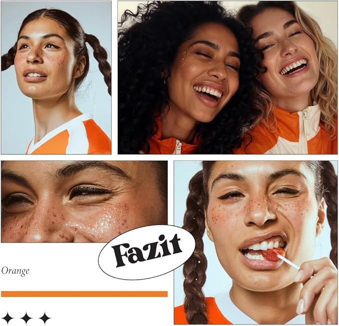 Fazit Makeup Patches - Orange Speckles - Glow Up Make-Up Patches - Cute Glitter Makeup Accessories for Women - Cosmetic Glitter for Face