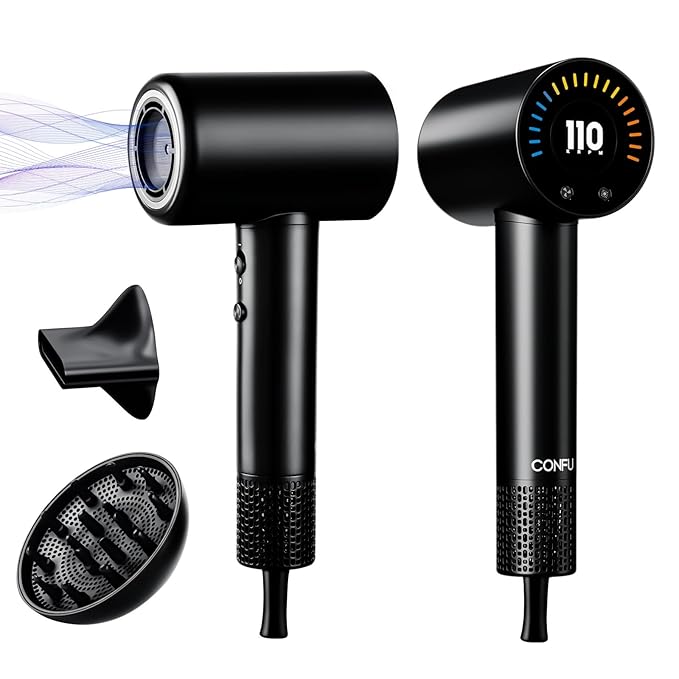 CONFU Hair Dryer, 110000 RPM Fast Drying Blow Dryer with Magnetic Diffuser and Concentrator, Professional Lightweight Ionic Hair Dryer for Women and Men