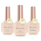 MelodySusie Top Coat Blooming Gel Base Coat No Wipe Glossy Set Long Lasting Shine Finish Soak Off UV LED Nail Lamp Nail Art Design Manicure Kit Perfect Gifts for Women Girls 3 Pcs 15ml Clear