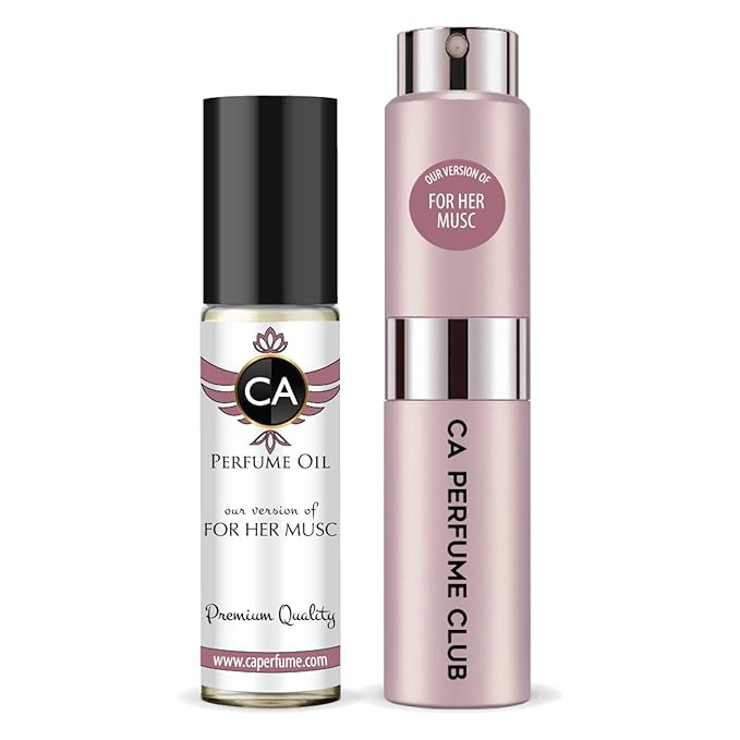 CA Perfume Duo Impression of For Her Musc For Women Perfume Layering Set Long Lasting Travel Size EDP + Body Oil Roll-On Bottle 0.27 Fl Oz+0.33 Fl Oz