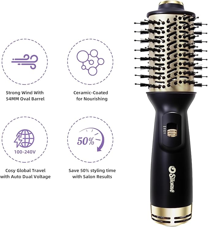 Hair Dryer Brush Blow Dryer Brush 4 in 1, 2 Inch Hot Air Brush for Hair Drying & Styling | Ionic Oval Barrel for Smooth, Frizz-Free Volume Blowout, Dual Voltage Lightweight Travel Hair Dryer Brush