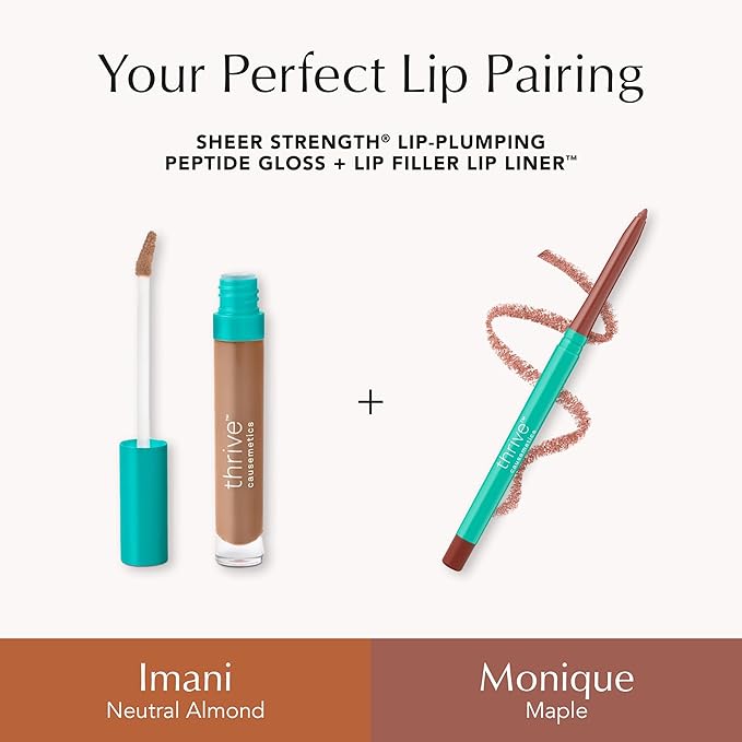 Thrive Causemetics Lip Filler Long-Wearing + Plumping Lip Liner, Shea Butter Hydrating Lip Plumper Retractable Lip Liner Pencil, Built In Sharpener, Vegan & Cruelty Free, Monique (Maple)
