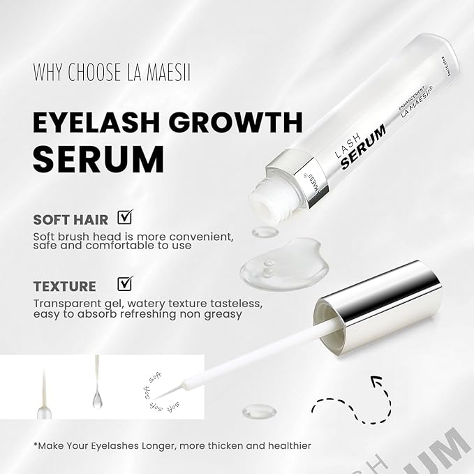 Lash Serum, Eyelash Growth Serum with Advanced Formula, Eyelash Enhancing for Longer Thicker and Fuller Looking Lashes, Vegan & Cruelty-Free for Sensitive Eyes (5mL)