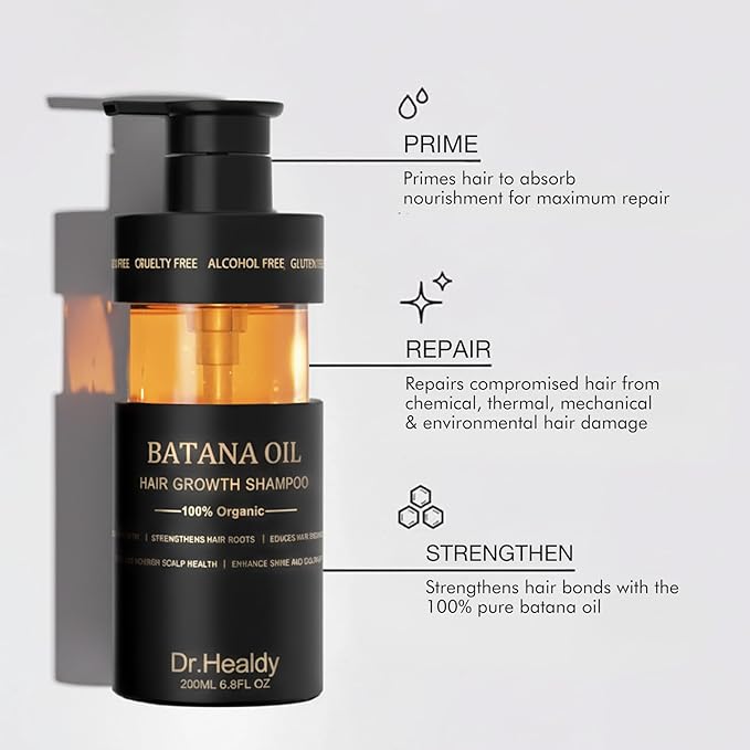 Dr.Healdy Anti-Thinning Batana Oil Shampoo & Deep Moisturizing Conditioner Set (6.8oz x2) Natural herbal Scent,Clarifying Hair Care,Hair Thickening Product, Women & Men