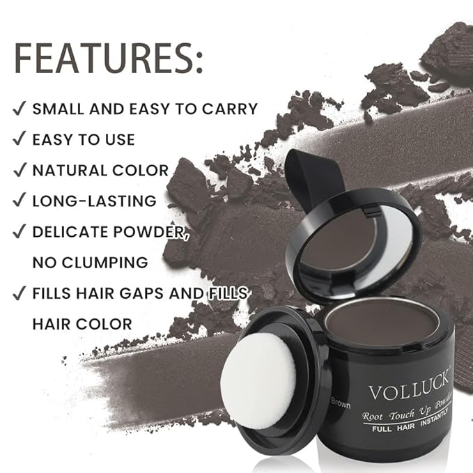 VOLLUCK Root Touch up Powder, Instant Hairline Powder for Thinning Areas and Gray Hair Coverage, Natural and Non-greasy Root Cover up for Women and Men (Dark Brown, 0.35 Ounce)
