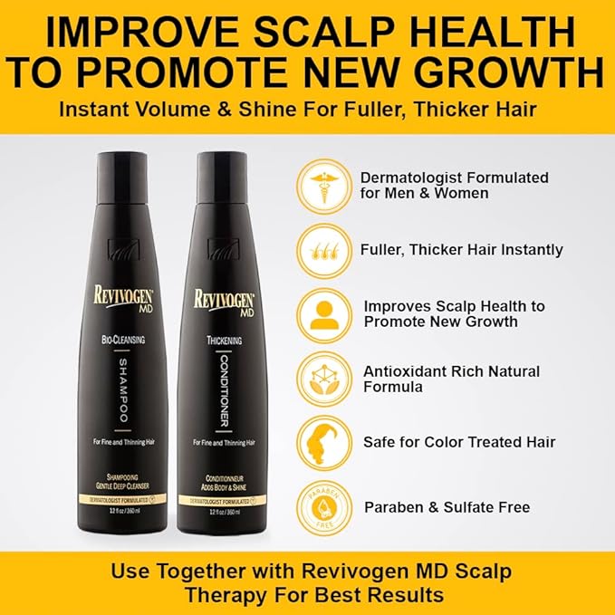 Revivogen MD Bio-Cleansing Shampoo and Conditioner for Thinning Hair, DHT Blocker Shampoo, Hair Loss Shampoo, Shampoo Thinning Hair, Conditioner for Thinning Hair, Hair Loss Conditioner 12oz