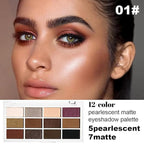 evpct 12 Colors Matte Shimmer Pressed Eye Shadow Palette Makeup for Women,Matte Beige Apricot Neutral Nude Brown Cocoa Black, Shimmer Plum Purple Bronze Gold Light Champagne, Eyeshadow Contour Palette