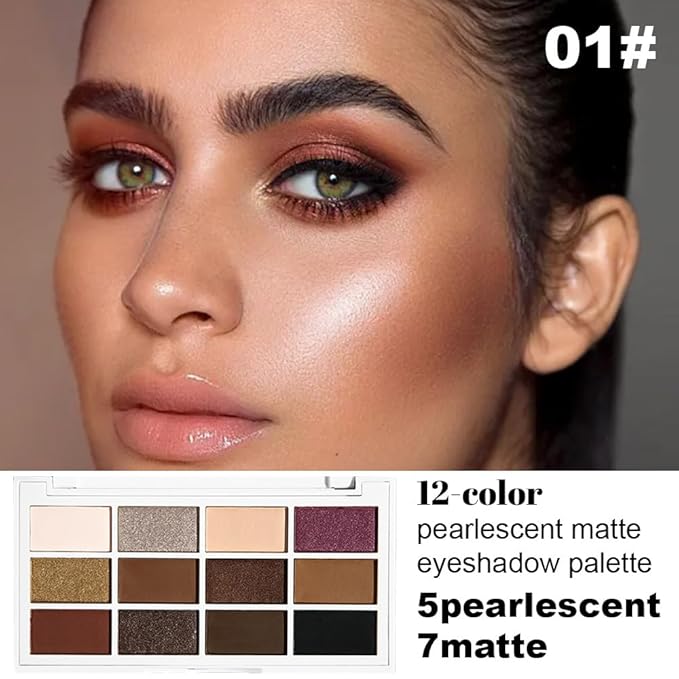 evpct 12 Colors Matte Shimmer Pressed Eye Shadow Palette Makeup for Women,Matte Beige Apricot Neutral Nude Brown Cocoa Black, Shimmer Plum Purple Bronze Gold Light Champagne, Eyeshadow Contour Palette