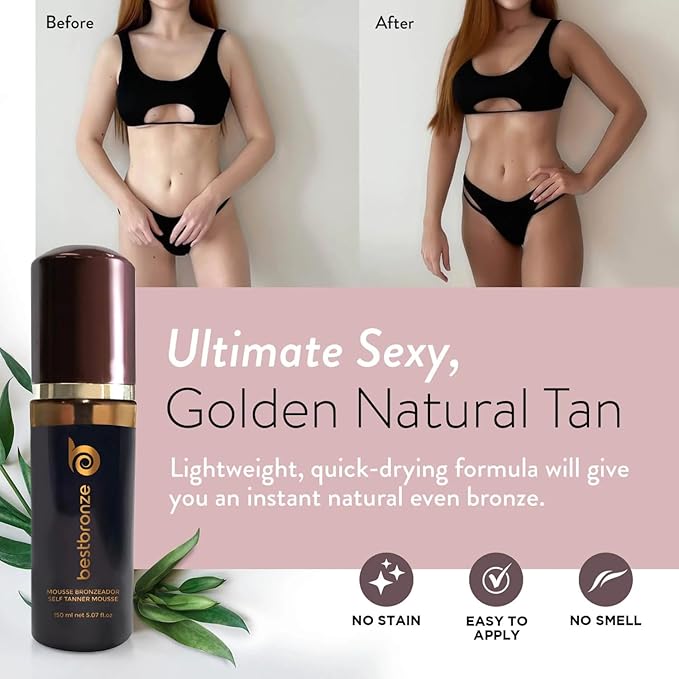 Best Bronze Tinted Self Tanner Mousse – Sunless Tanner Foam for Customizable Self Tan, Light to Dark Fake Tan – Vegan Tanning Mousse for a Bronze Glow – Sunless Tanning Foam (5.07 Fl Oz)