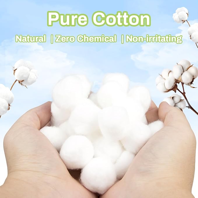 200pcs Natural Cotton Balls - Large Size Organic Cotton Ball for Nail Polish Remover Absorbent Soft Acetone Free Gel Nail Removal Bulk Cotton Rounds Face Cleansing Makeup Remover Nail Supplies