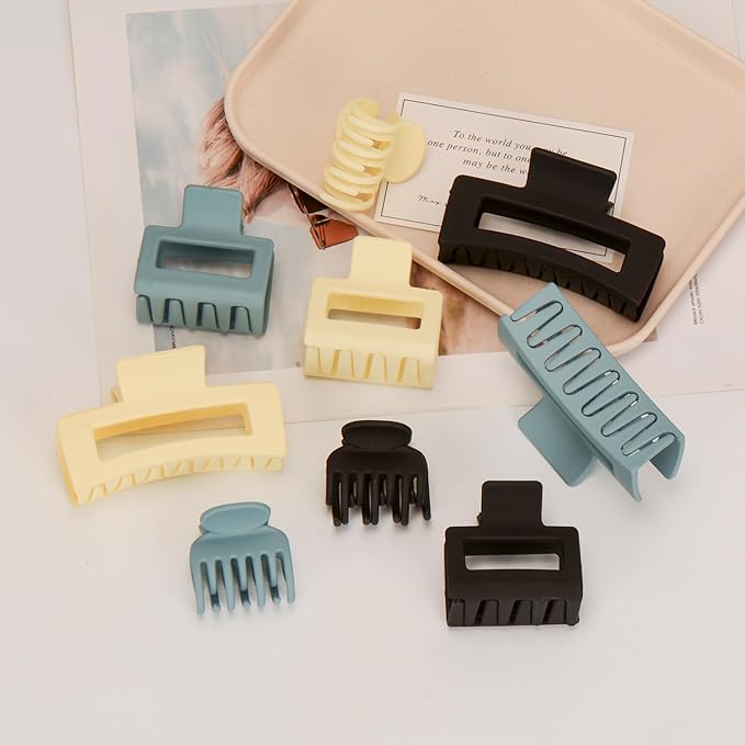 Mehayi 9 PCS Matte Hair Clips Claw for Women Girls, 3 Styles Nonslip Small Hold Strong Hold Cute Jaw Clip Barrettes for Thick Thin Long Short Hair, Fashion Acrylic Hair Clamps Styling Accessories