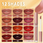 evpct 12Pcs Matte Liquid Lipsticks Set with Moisturize Lip Oil, Maroon Plum Mauve Orange Wine Deep Red Lipstick Long Lasting Waterproof, Non-stick Cup Lip Gloss Kit Pigmented 24 Hours Makeup for Women