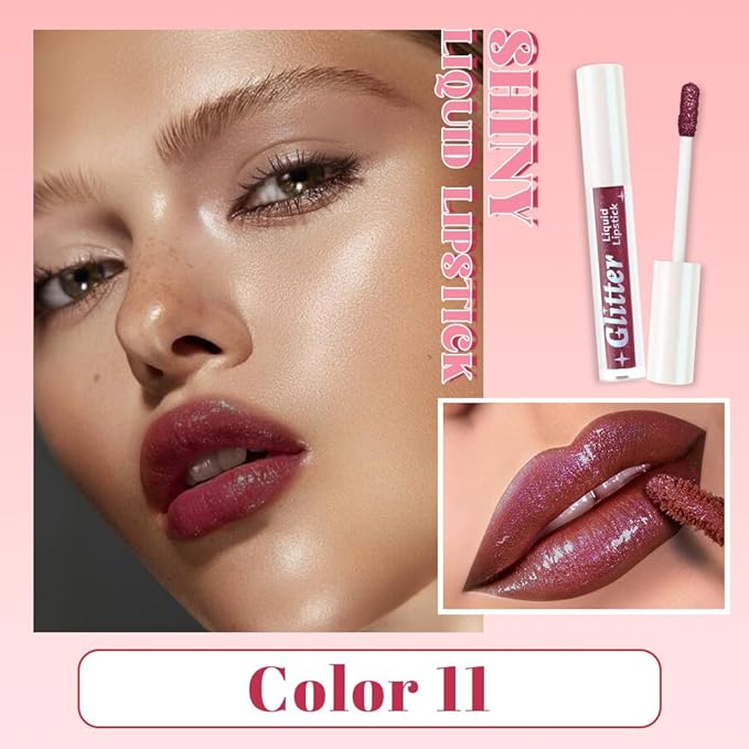 AMY'S DIARY Plum Wine Shimmer Liquid Lipstick, Shimmer Metallic Lip Gloss, Long-Lasting Waterproof Lip Color, High Shine Sparkle Makeup,Lip makeup for woman (#11)