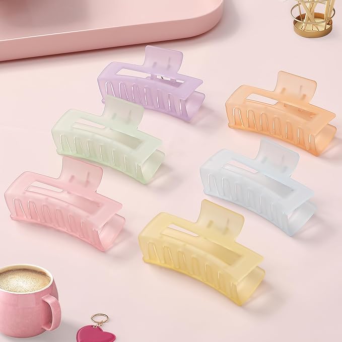 3.5 Inch Medium Hair Accessories - 6 Pack Square and Rectangle Banana Jaw Clips for Women and Girls - Ice Cream