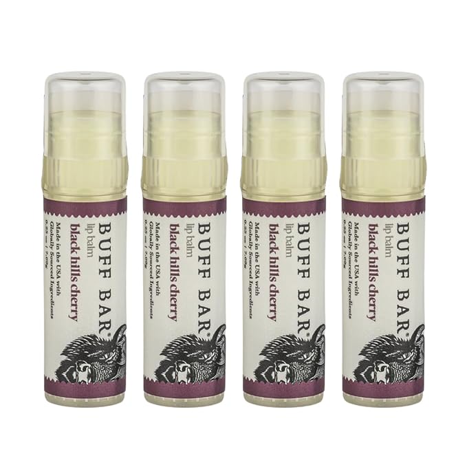 BUFF BAR Pure Bison Tallow Lip Balm, Black Hills Cherry, (4 pack) - Wild Cherry, Moisturizing, Non-Habit Forming