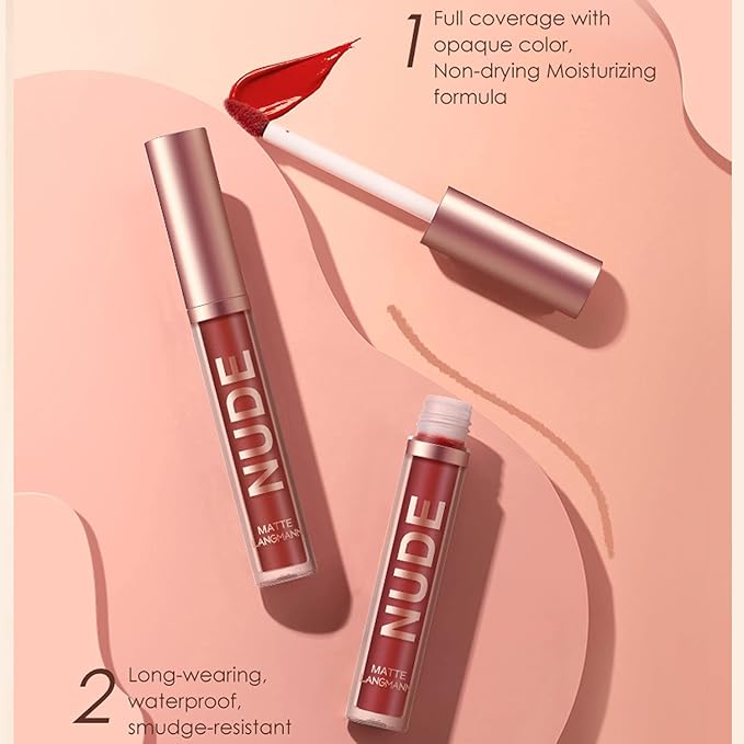 BestLand 6Pcs Matte Liquid Lipstick and Lip Liner Set, Non-Stick Cup Not Fade Waterproof 24 Hour Lip Gloss Nude Brown Lip Liner Pencil for Women, labiales mate 24 horas originales (Set D)