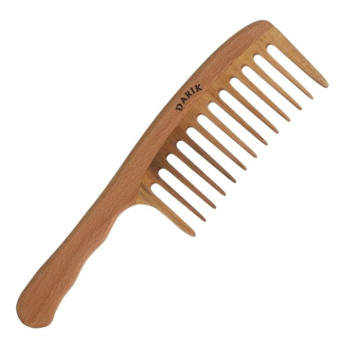 Wide Tooth Wooden Comb Handmade - Natural Vintage Style Wide Tooth Comb for Curls Gentle Styling - Anti-Static Wood Hair Combs For Women Detangling (Wide-tooth)