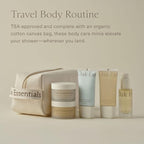 Oak Essentials Travel Body Routine | TSA-Friendly Mini Body Care Set with Wash, Scrub, Lotion, Oil, & Balm + Linen Travel Bag