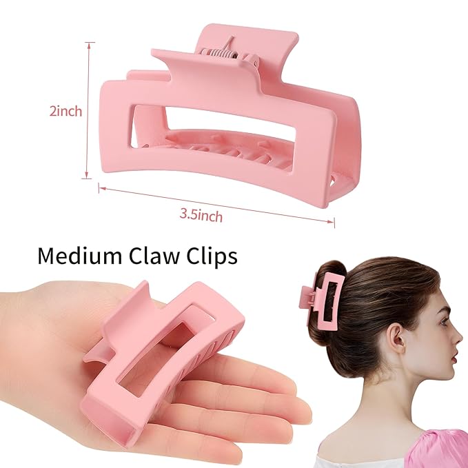3.5 Inch Square Hair Clips for Women 6 Pack Hair Claw Clips Medium Claw Clips for Thick Thin Hair Rectangle Banana Jaw Hair Accessories for Women Girls -Basic
