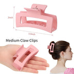 3.5 Inch Square Hair Clips for Women 6 Pack Hair Claw Clips Medium Claw Clips for Thick Thin Hair Rectangle Banana Jaw Hair Accessories for Women Girls -Basic