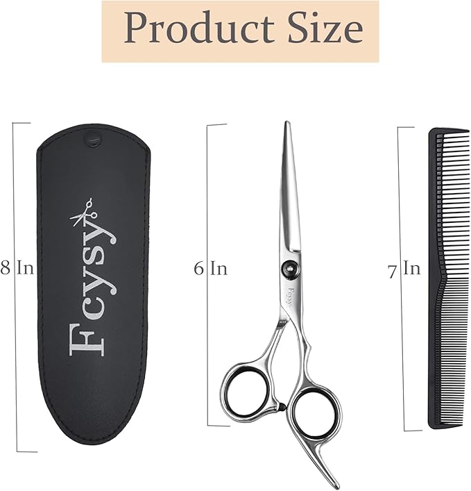 Fcysy Professional 6 Inch Hair Scissors Barber Shears, Haircutting Scissors with Comb, Salon Hair Shears for Men, Women & Pets