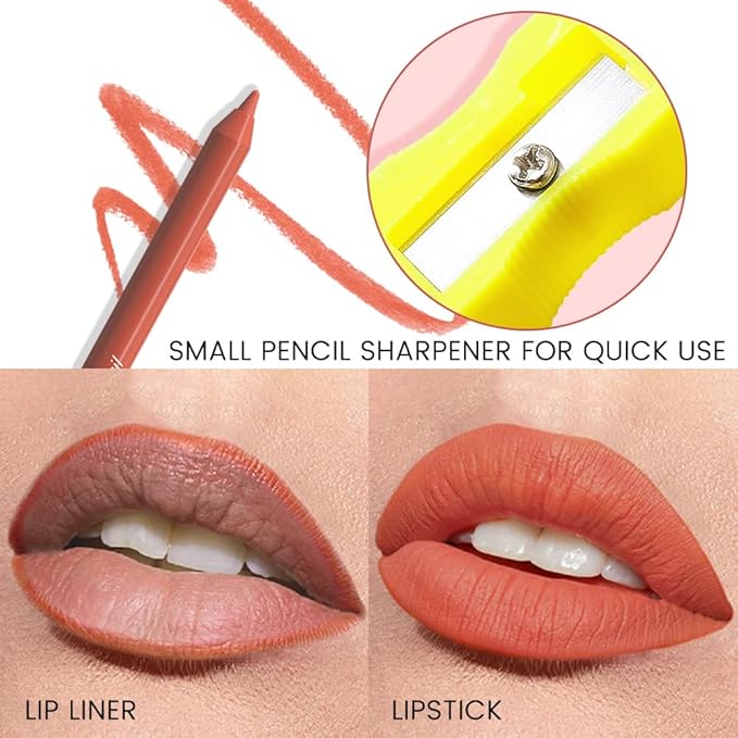 evpct 1Pcs Orange Red Matte Long Lasting Lip Liner Pencils Makeup for Shaping & Sculpting Lips, No Transfer Long Wear Waterproof Pigmented Lip Liner lipliners Crayon Lipstick Pencil Sharpener 08