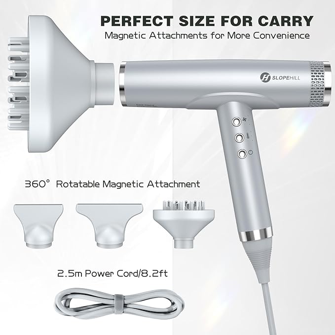slopehill Hair Dryer - Professional Ionic Hairdryer, High-Speed Blow Dryer for Fast Drying, Home & Salon & Travel, Low Noise, Lightweight Compact Ceramic Blowdryer
