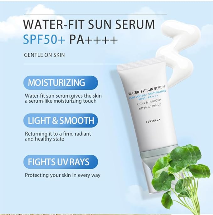 2 Pcs Centella Sunscreen, Light & Hydrating Centella SPF50 Water-Fit Sun Serum for All Skin Type and UV Defense.