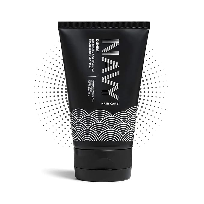NAVY HAIR CARE Hydrating Hair Mask - 4 Fl oz | Clay Hair Mask for Dry Damaged Hair | Hair Growth & Repair Mask | Paraben Free & Vegan Friendly | Dunes - Black Clay and Charcoal Revitalizing Mask