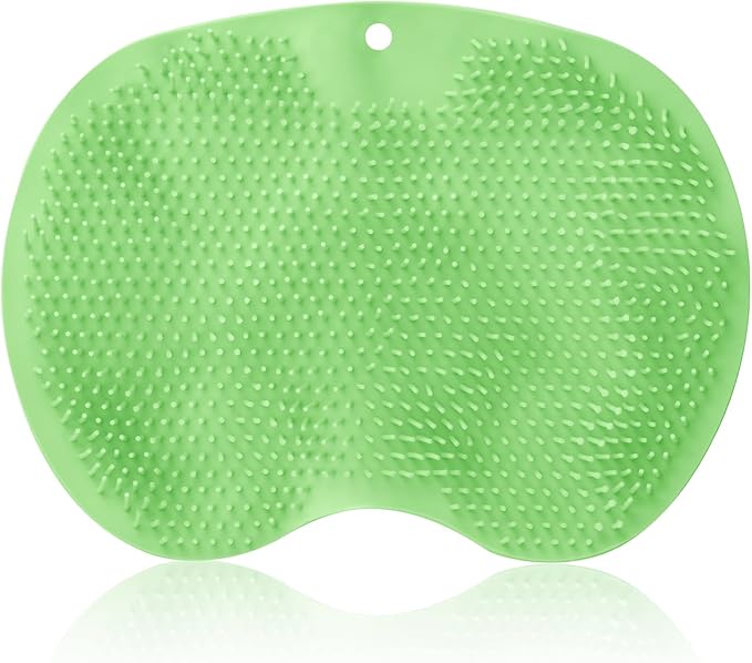 2-in-1 Shower Foot Scrubber Mat, Heavy Duty Bath Brush with Suction Cups, Back Scrubber and Mat Wall Mounted, Exfoliating Foot Scrubber for Men and Women(Green)