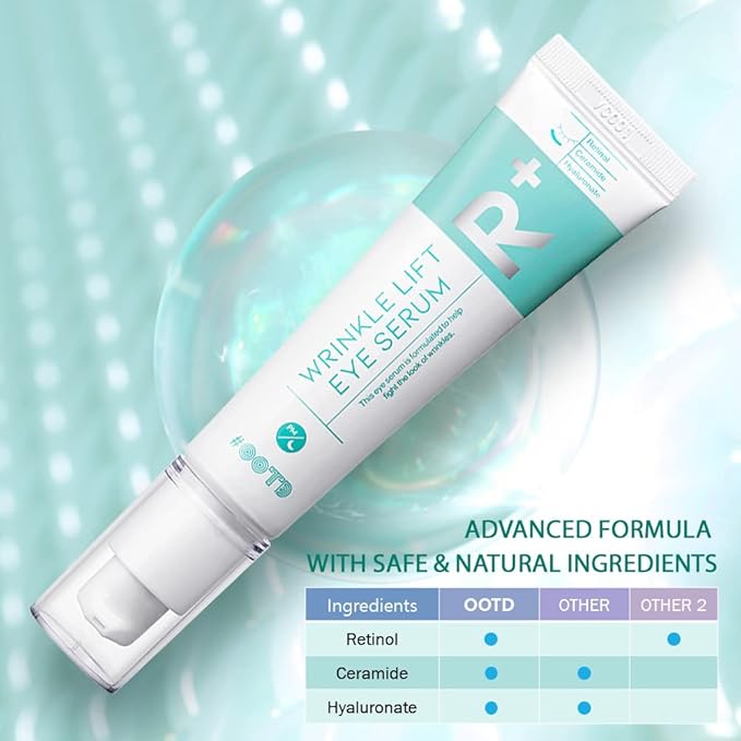 Retinol Eye Cream Serum For Wrinkle Lift, Anti Aging, Under Eye Bag, Puffy Eyes and Dark Circles Treatment, Ceramide, Hyaluronate, Korean Vegan Facial Serum 30g