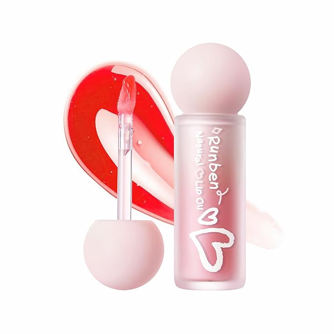 RUNBEN Kids Tinted Lip Oil, 48H Lasting Moisturizing, Glossy Lip Glow Oil, Safe & Non-toxic Makeup for Girls & Teen （Red）