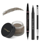 Eyebrow Pencil Makeup Kit, with Waterproof 2-IN-1 Microblading Eyebrow Pen, Eyebrow Pomade, Eyeliner and Dual-ended Eyebrow Brush, Brow Pencil Kit for Natural Eyebrows - Dark Grey
