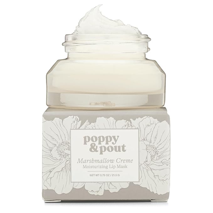 Poppy & Pout Marshmallow Creme Overnight Lip Mask – Soothing Lip Treatment with Shea Butter & Beeswax – Cruelty Free, Recyclable Glass Jar (0.65 oz)