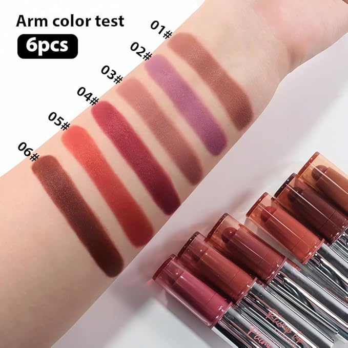 evpct 6Pcs Matte Lip Crayon Bar Set, Maroon Plum Purple Nude Brown Brownish Red Rose Orange Matte Lipsticks, Long Lasting Waterproof Lips Stick for Women, Creamy Smooth High Pigment Velvet Lipstick