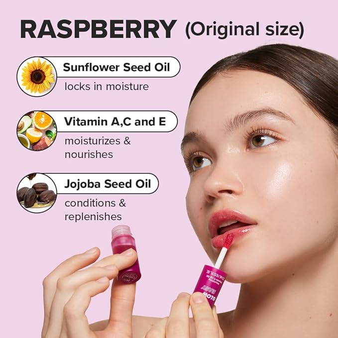 I DEW CARE Lip Gloss - Glow Easy Raspberry | Jojoba Seed Oil, Vitamin C, Pigmented Glossy Stain, Hydrating, Korean Makeup, Pink Color, Moisturizing, Nourishing, 0.12 FL Oz