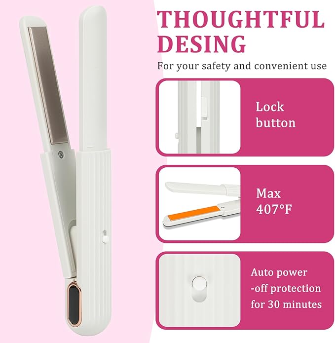 USB Hair Straightener Irons | 2-in-1 Curling Wand & Titanium Flat Iron Professional Hair Straightener and Curler,Rechargeable Portable Hair Straightening Iron