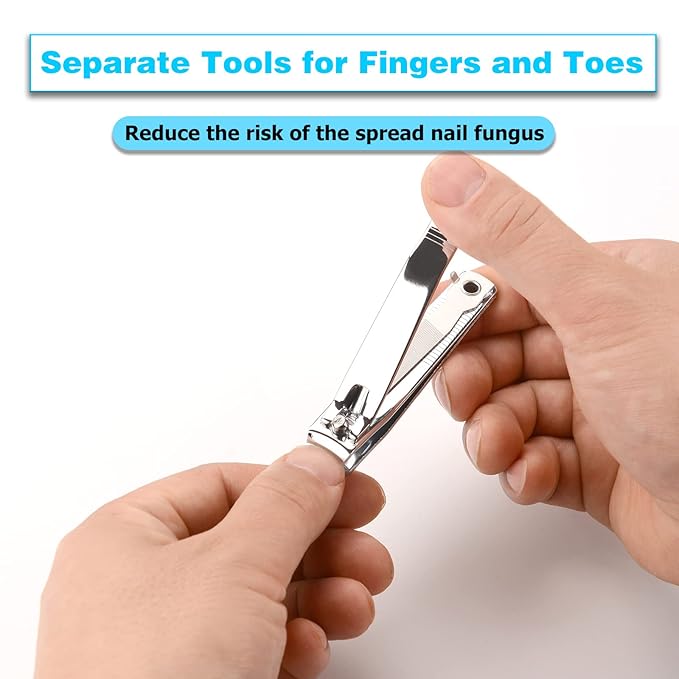 2PCS Stainless Steel Nail Clippers,Professional Fingernail Clipper and Toenail Clipper, Wide Easy Press Lever Nail Cutter with Swing Out Nail Cleaner/File for Men and Women